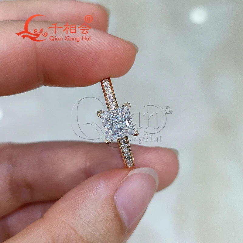 5.5*5.5mm square white moissanite 925 with 1/2 eternity band Sterling Silver Ring Jewelry Rings Engagement