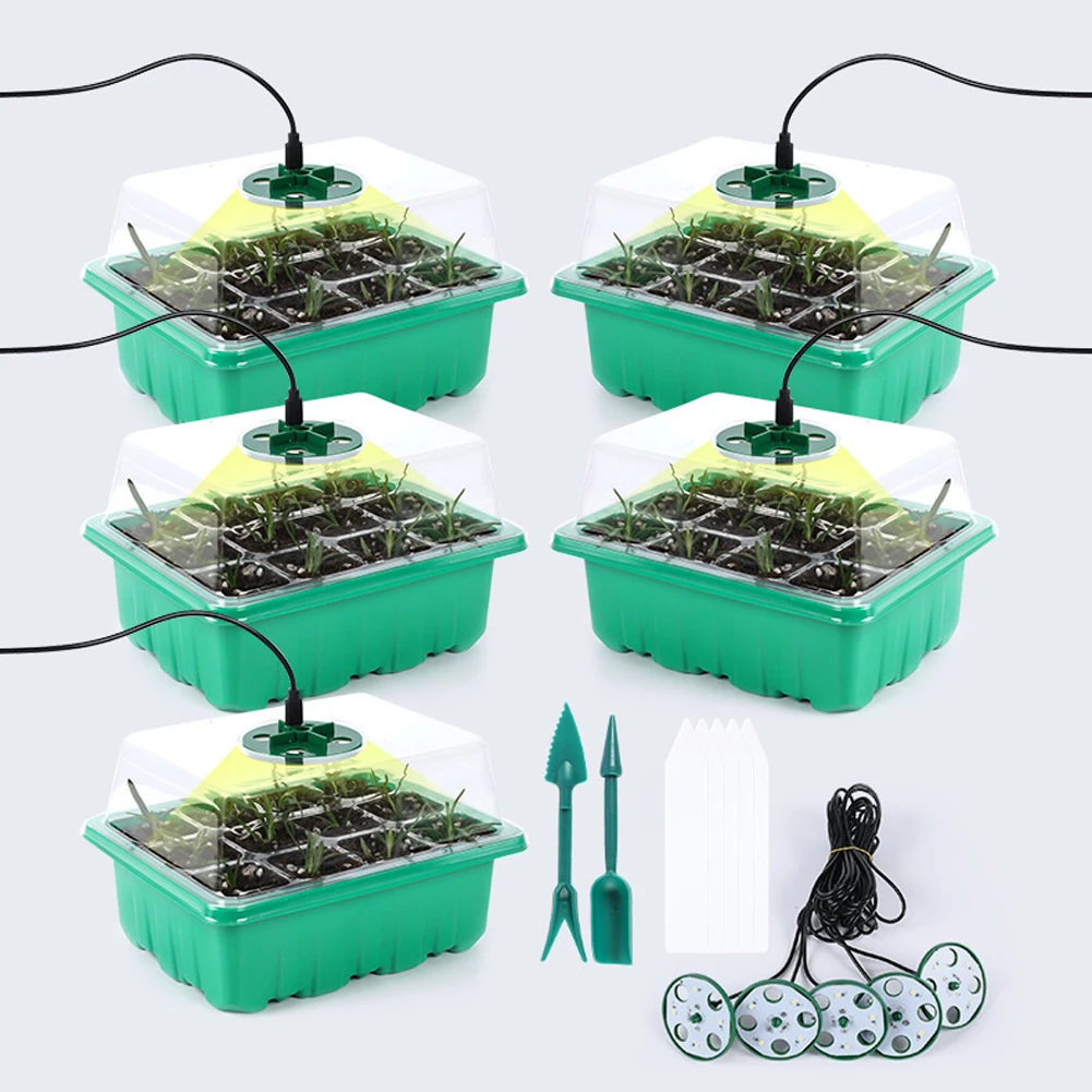 

Seedling Trays LED Lights Propagator Growing Tray With Ventilation Valve Seeds Starter Set Garden Greenhouse Seed Nursery Pots