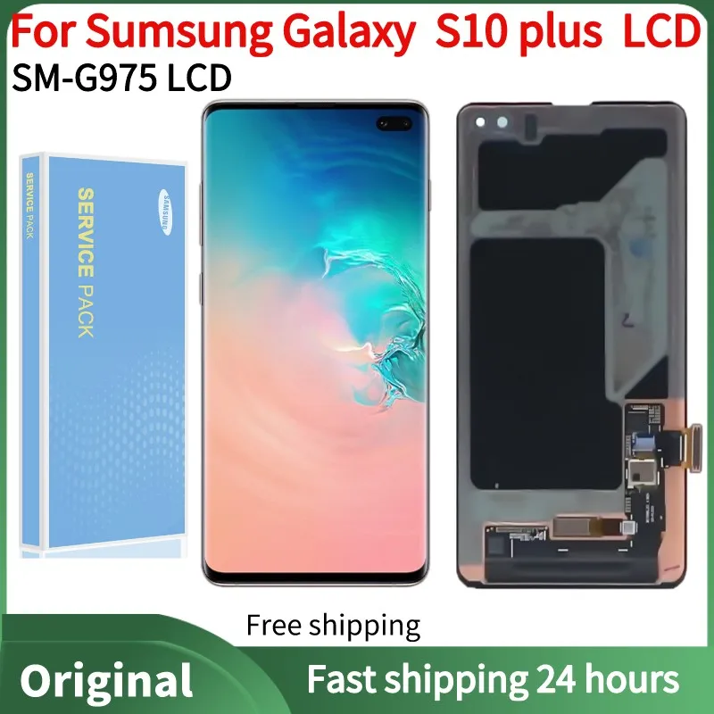 100%Original AMOLED LCD For Samsung S10 plus G975 LCD For Samsung S10 plus Display Touch Screen Digitizer Assembly Repair Parts