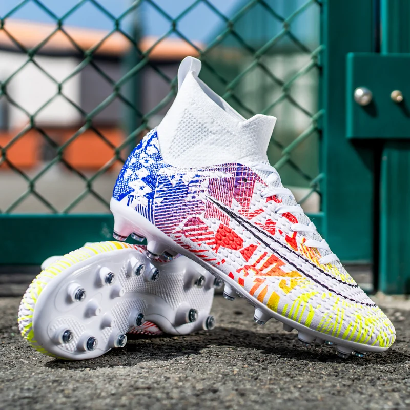 2023 New Professional Unisex Soccer Shoes Long Spikes Ankle Kids Waterproof Football Boots FG Outdoor Grass Cleats Men Boots