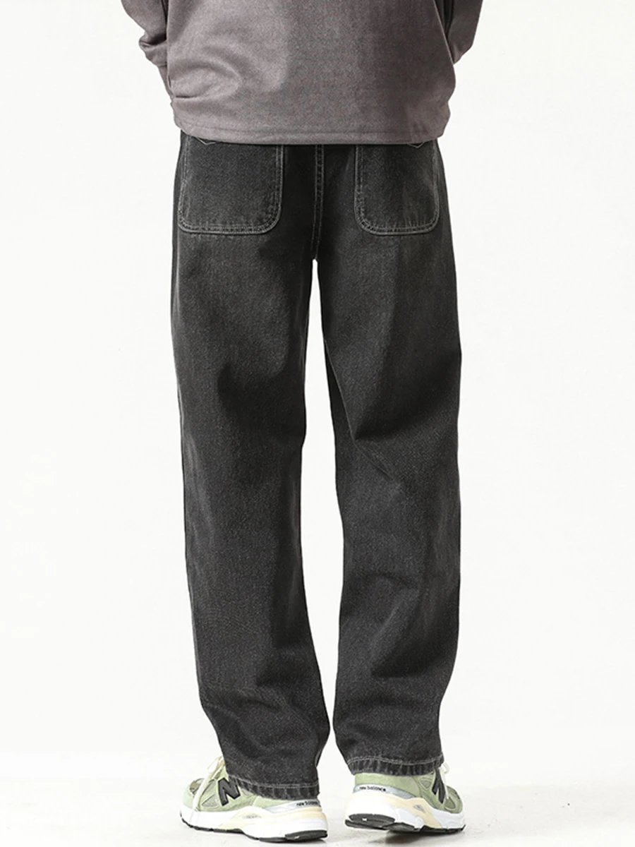 Four Seasons American Loose Straight Jeans Men's Trend Black Casual Wide Leg Pants Y2K Men Jeans Fashion Streetwear Men's JEANS