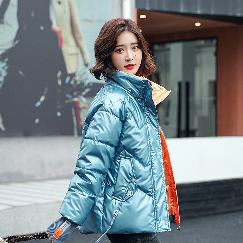 

Новинка 2022, женская зимняя парка, блестящая куртка с длинным рукавом, повседневная Толстая Женская куртка на молнии, пальто, парка с хлопков...