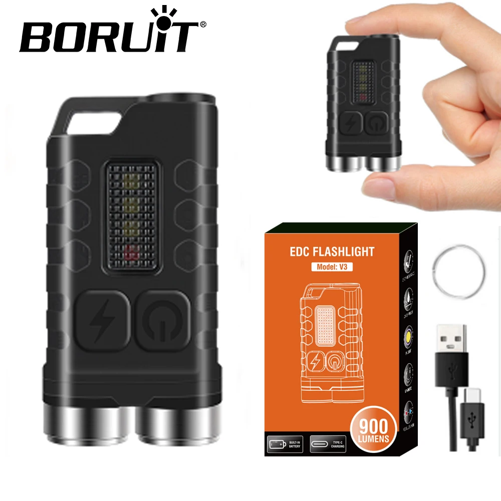 Цена Мини-фонарик V3 с брелоком, перезаряжаемый светодиодный фонарь типа C, 12 режимов освещения, многофункциональный мини-фонарь для приключений ...