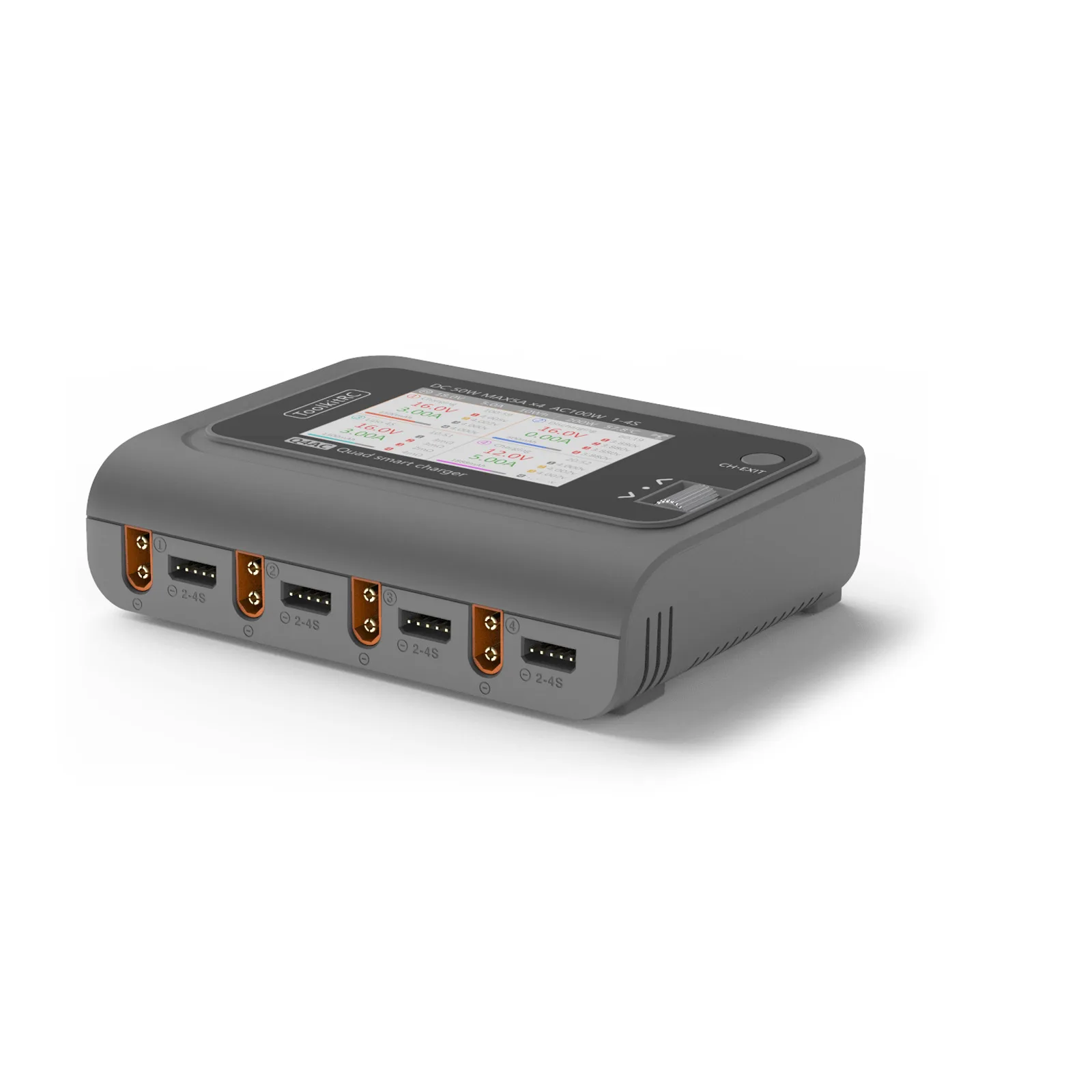 Интеллектуальное зарядное устройство ToolkitRC Q4AC Dis 4x50 Вт 5A AC 100 4 порта DC XT60/XT30 для RC
