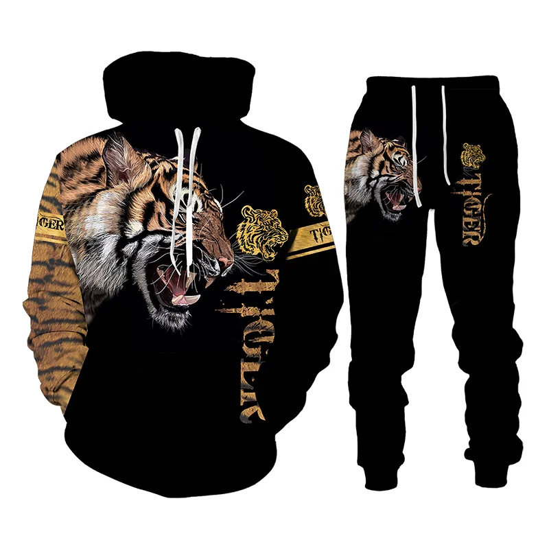 

Cool Lion 3D Print Pullover Sweatshirts Pants Sets Casual Hoodies Sportswear Fashion Men's Clothing Suit Women's Tracksuit