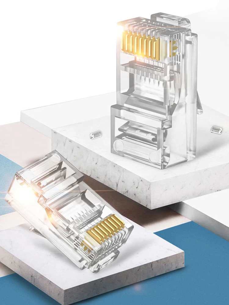 

50pcs Rj45 Connector CAT6 Connector Network Cable High Speed Bending Resistance 8P8C UTP Gold-plated Contacts Three Fork Stable