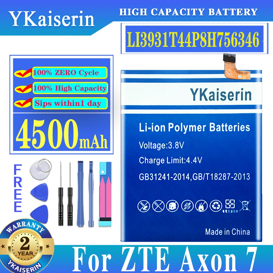 

Аккумулятор ykaisсеребрин LI3931T44P8H756346 для ZTE Axon 7 Axon7 5,5 дюйма A2017 аккумулятор 4500 мАч с номером отслеживания