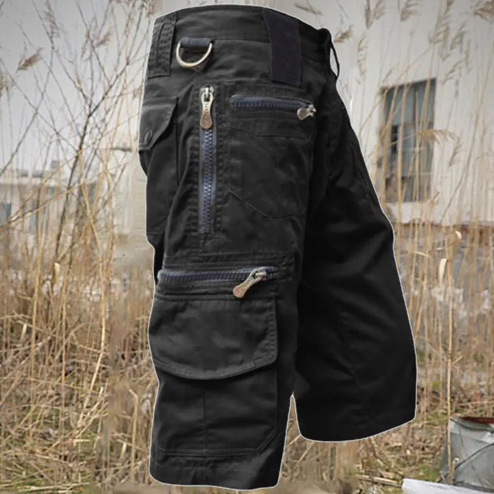 

Cargo Shorts Zipper Closure Men Shorts Sweat-absorbing Zipper Pocket Capri Pants