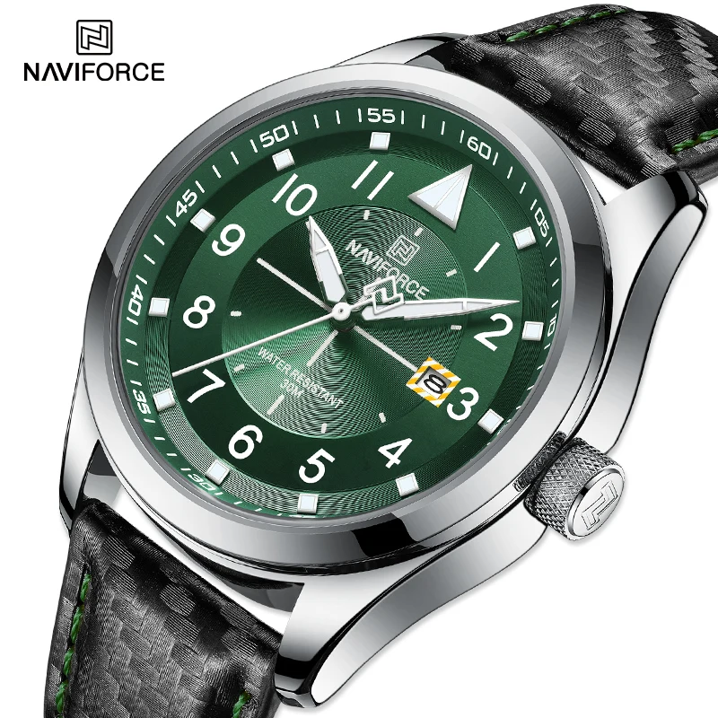 Часы наручные NAVIFORCE Мужские кварцевые, брендовые светящиеся водонепроницаемые в деловом стиле, с кожаным ремешком