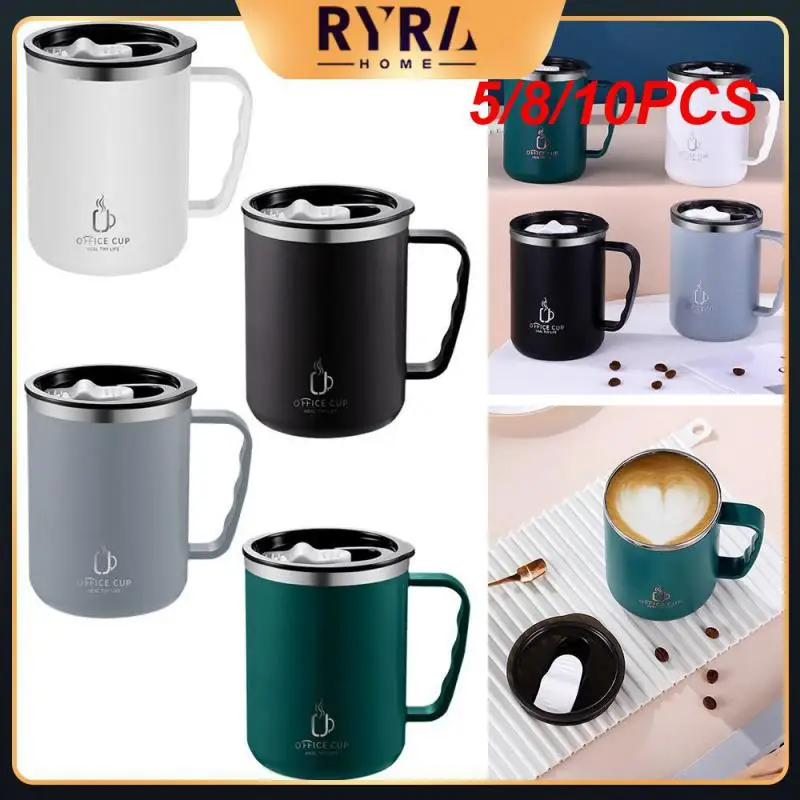 

5/8/10PCS Transparent Simple Office Mug Wide-mouth Design Sealed Leak-proof Thermal Mug 304 Stainless Steel Liner
