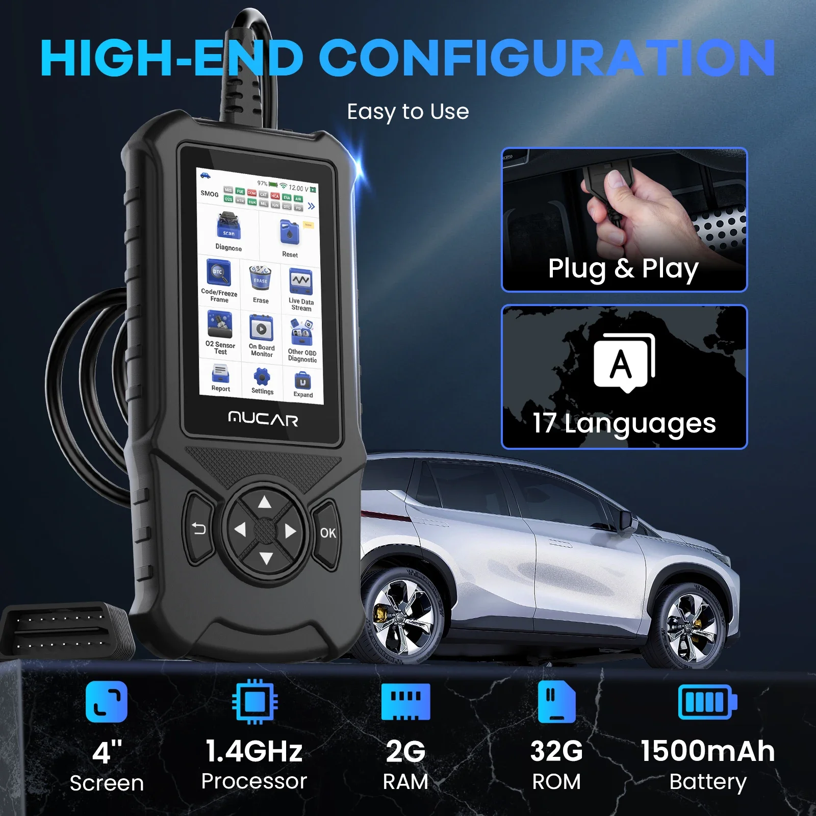 Фото Сканер OBD2 MUCAR CDE900 для диагностики автомобилей, считыватель кодов неисправностей двигателя, ABS, SRS, ECM, универсальный инструмент для диагностики автомобилей, высокопроизводительный инструмент. №5