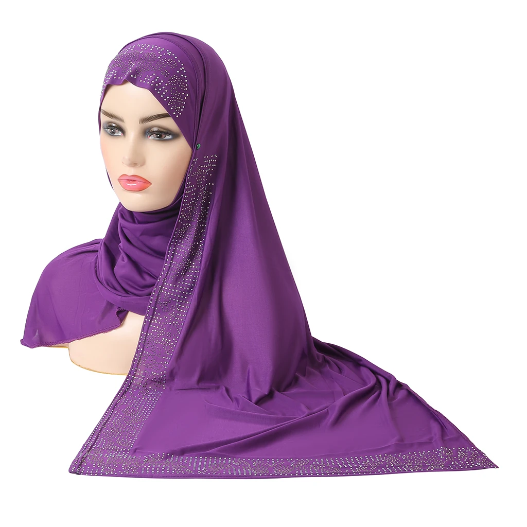 

H287 Beautiful Muslim Amira Hijab With Shawl Wrap Rhinestones Pull On Amira Islamic Scarf Head Wrap