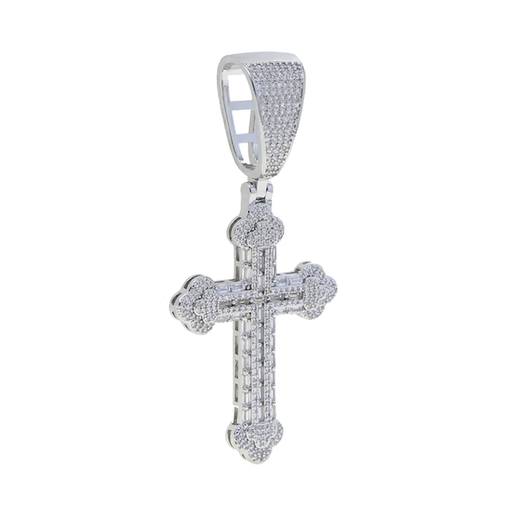 Фото Ожерелье Iced Out Cross для мужчин и женщин, блестящий серебряный цвет, подвеска с кубическим цирконием, 15 мм, кубинская цепочка, ювелирные изделия в стиле хип-хоп №2