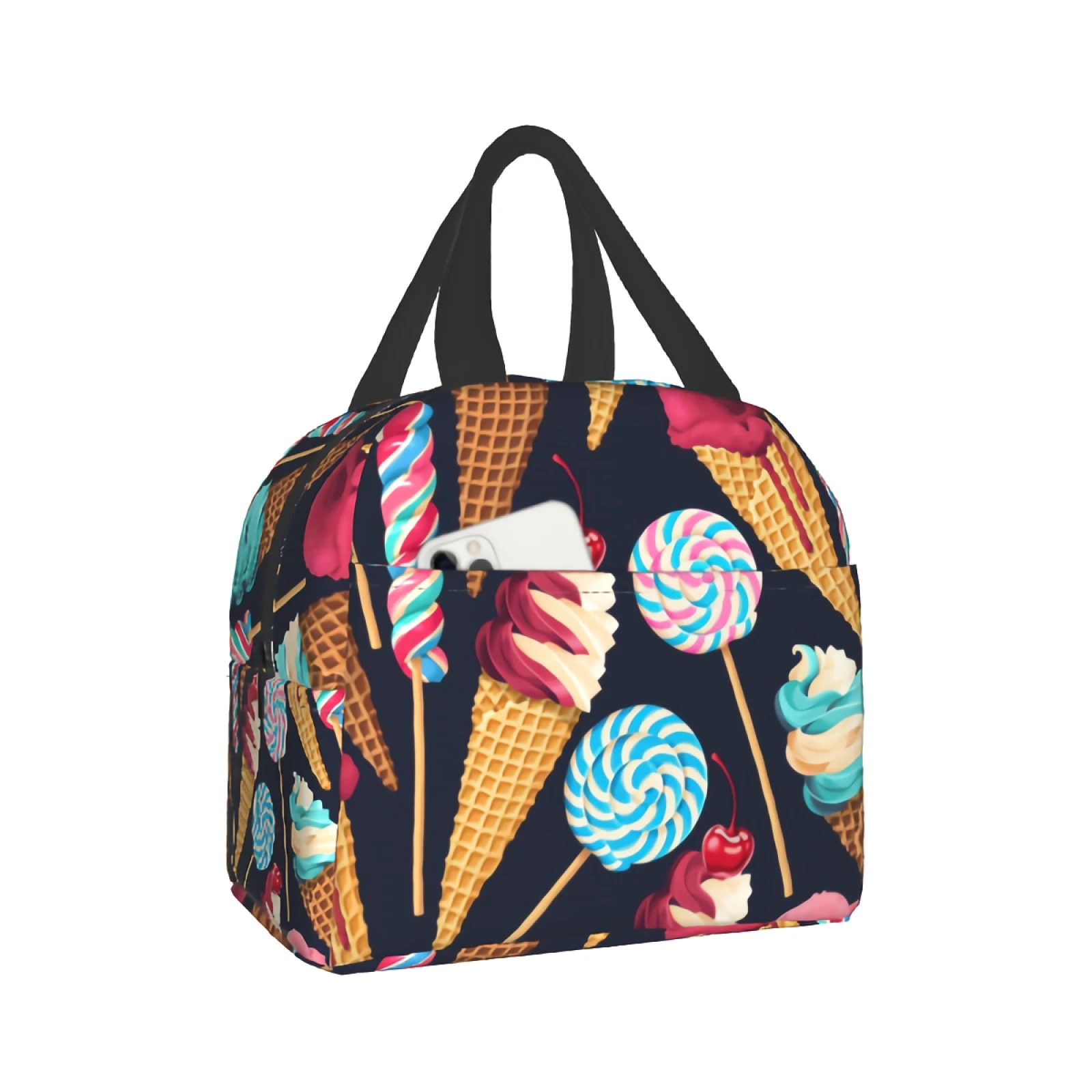 

Сумка для ланча с мороженым, изолированная сумка для ланча, красочные леденцы для женщин и мужчин, школьная и офисная портативная уличная ко...