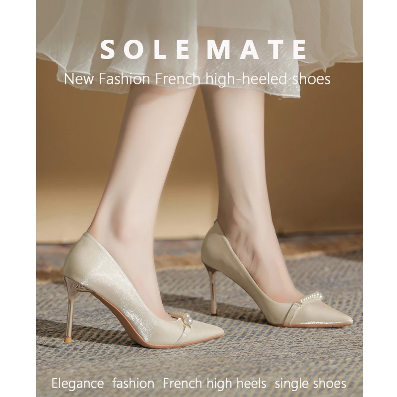SOLEMATE New Wedding Shoes Bridal Shoes Temperament High Heel Shoes Female Daily Wearable Pointed Pearl Single Shoes Female