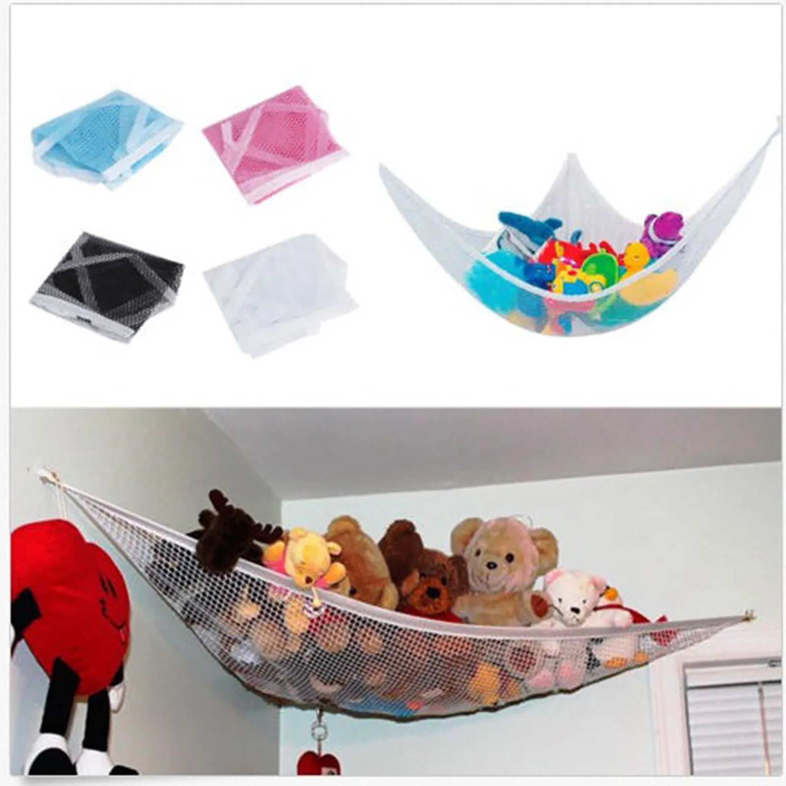 

New Toy Hanging Hammock Organizer Storage Net Baby Plush Toys Mesh Bedroom Tidy Nail-Free Triangle Wall-Mounted Storage Bag