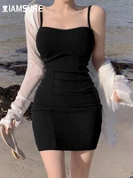 iamsure sexy slim bodycon dress beach style basic solid padding sleeveless mini dresses for women 2022 summer fashion ladies