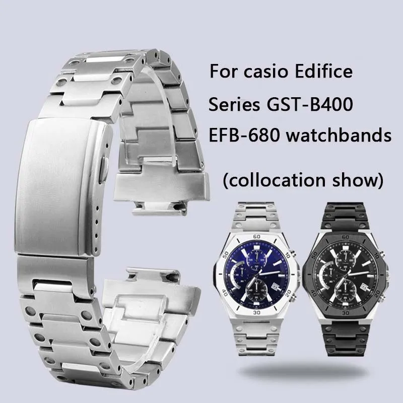 Фото Для Casio Edifice Series GST-B400 EFB-680 CL-7A ECB-10D браслет для часов 14 мм ремешок Лидер продаж твердый металлический ремешок для часов из нержавеющей стали №2