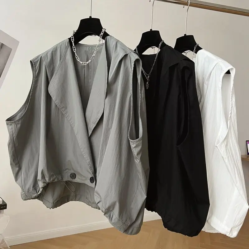 

Summer Casual Vest, Women's Loose Sleeveless Jacket, Thin Lapel, Short Top