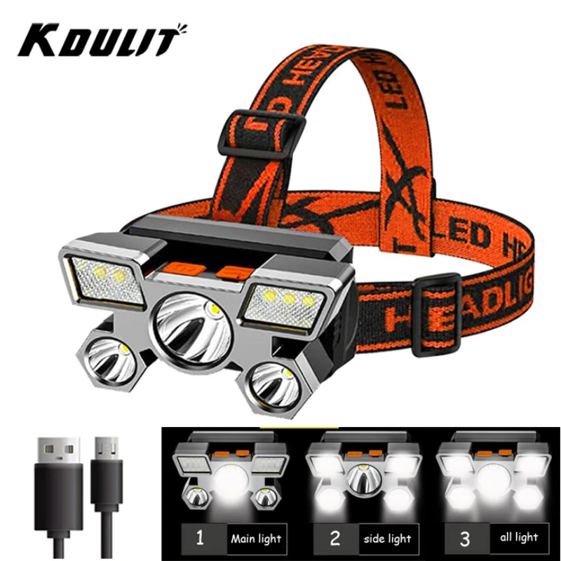 5LED with Built-in 18650 Battery USB Rechargeable Portable Flashlight Lantern Headlamp Outdoor Camping Headlight Headlamps