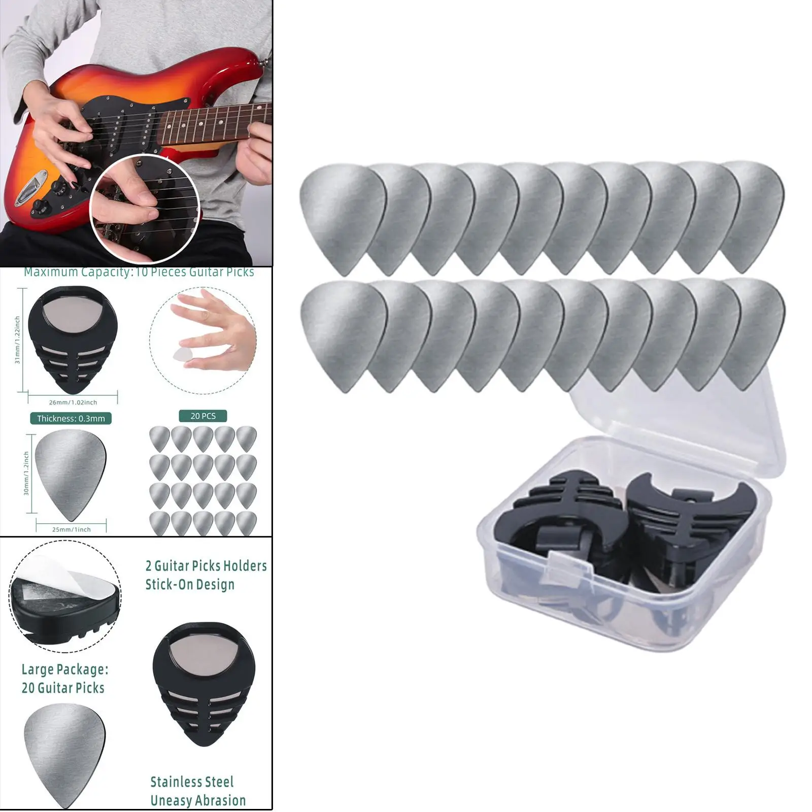 

20 Pieces Metal Guitar Picks Finger Protectors Parts Set for Electric Guitar Bass Acoustic Guitar Musical Instrument Accs