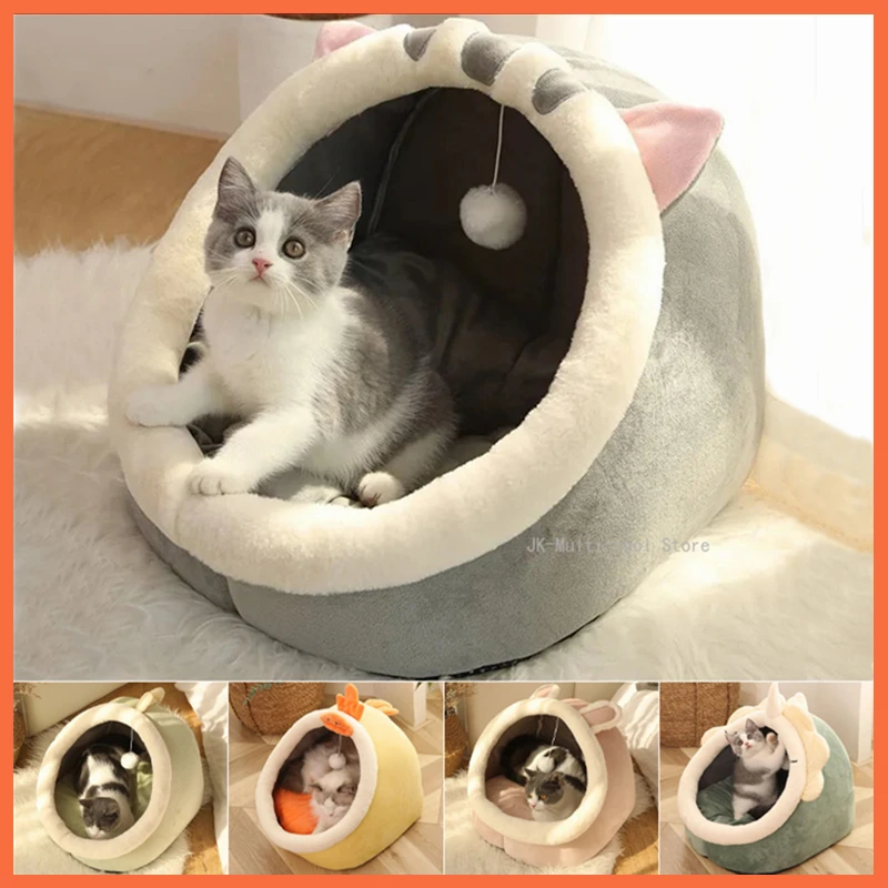 

Cute Cat Bed Warm Pet Basket Cozy Kitten Lounger Cushion Cat House Tent Very Soft Small Dog Mat for Washable Pet Cave Cats Beds