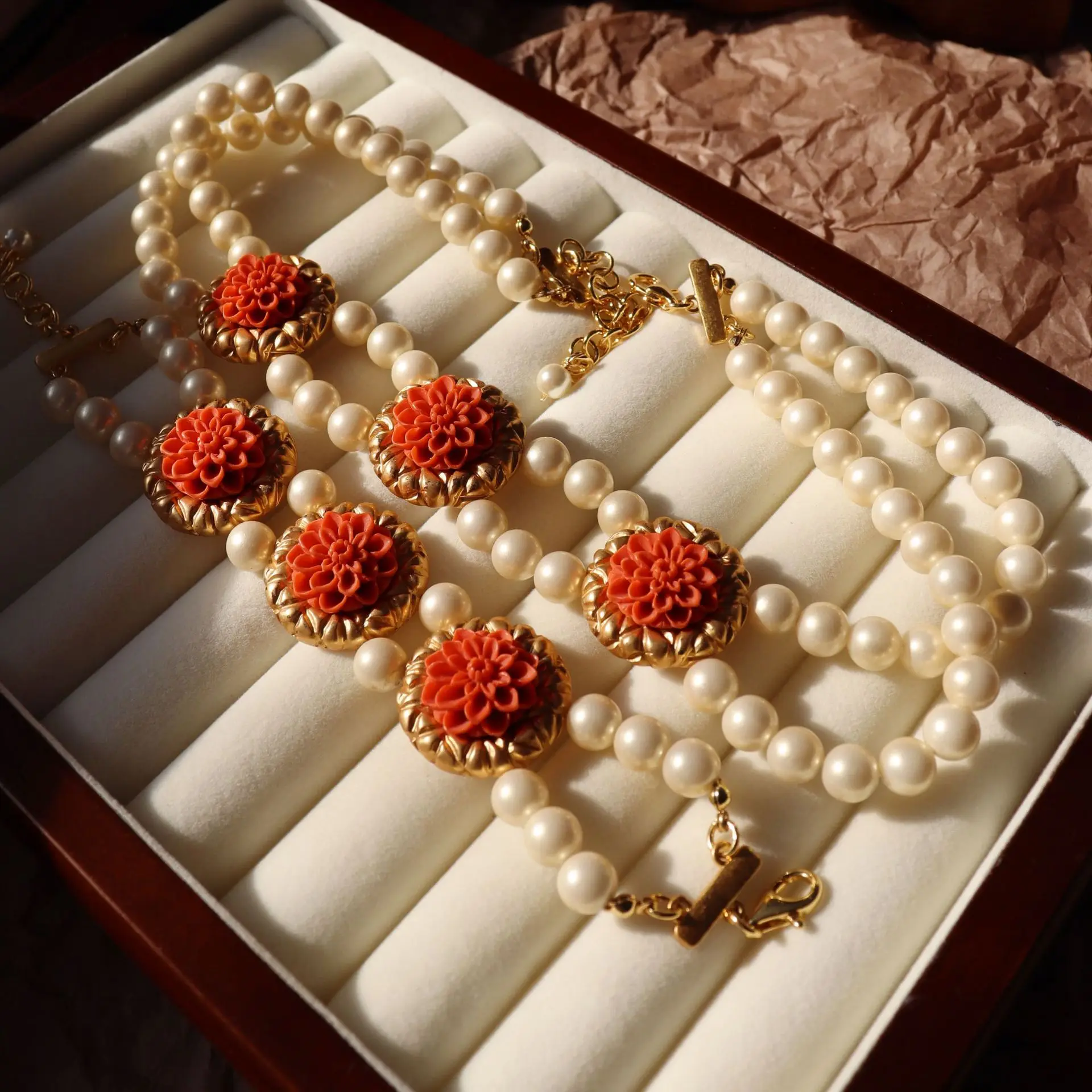 

European and American popular vintage lotus pearl antique necklace bracelet