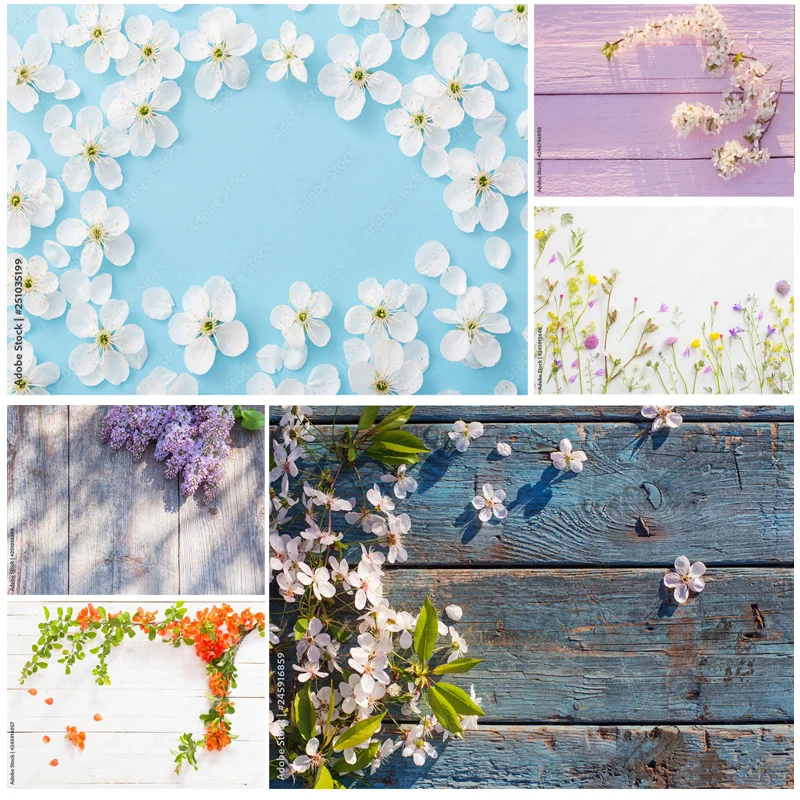 

SHENGYONGBAO Art Fabric Spring Photography Backdrops Props Flower Wood Planks Photo Studio Background 2216 PUO-05