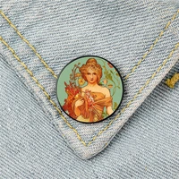 mucha floral printed pin custom funny brooches shirt lapel bag cute badge cartoon cute jewelry gift for lover girl friends