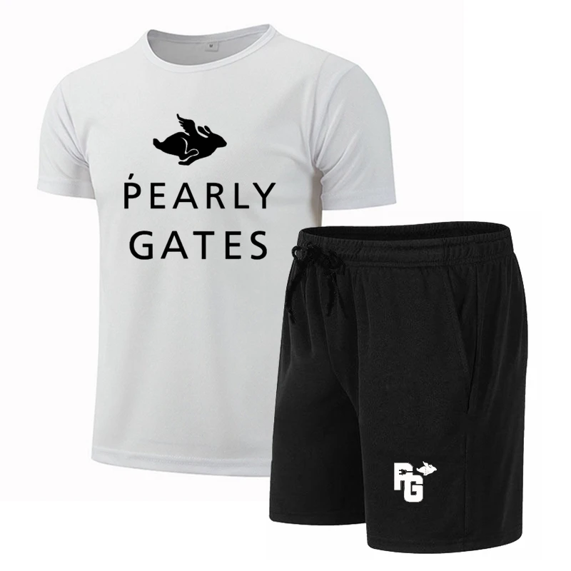 

2023 Men's PEARLE GATES Logo Printed Sportswear Top Shorts Summer Male Suit Printing Cotta T-Shirt + Casual Shorts Set Set