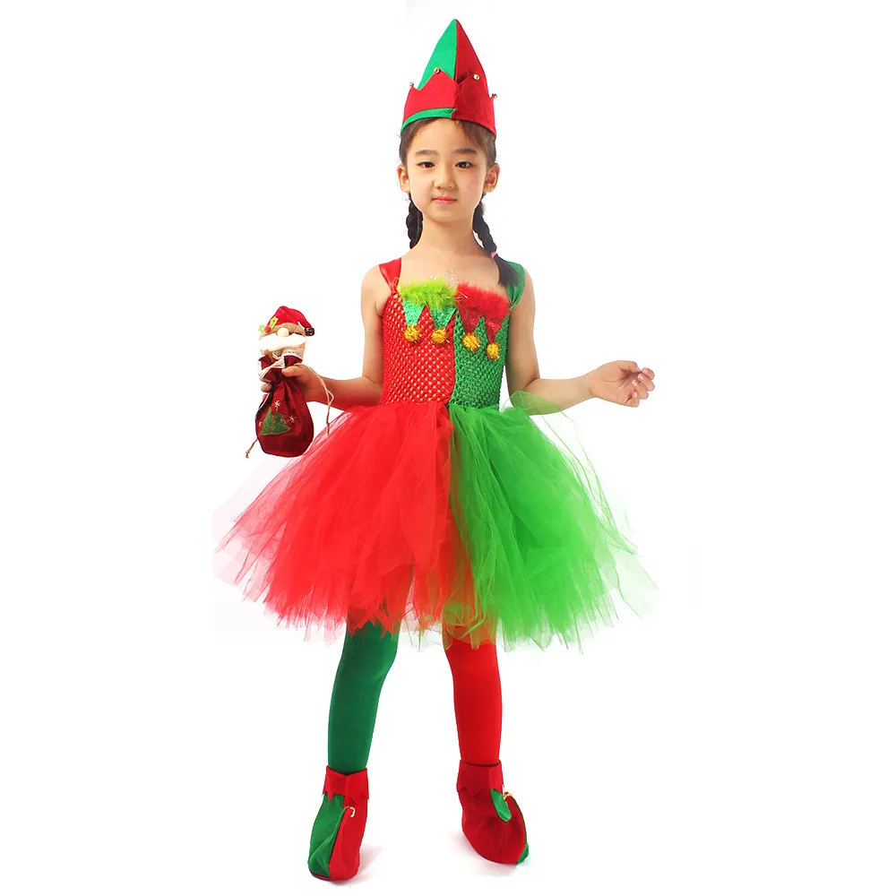 

Cosplay Christmas Party Children Girls Mesh Tutu Dress Performance Stage Kids Ball Gown Carnival Fancy Dresses Set