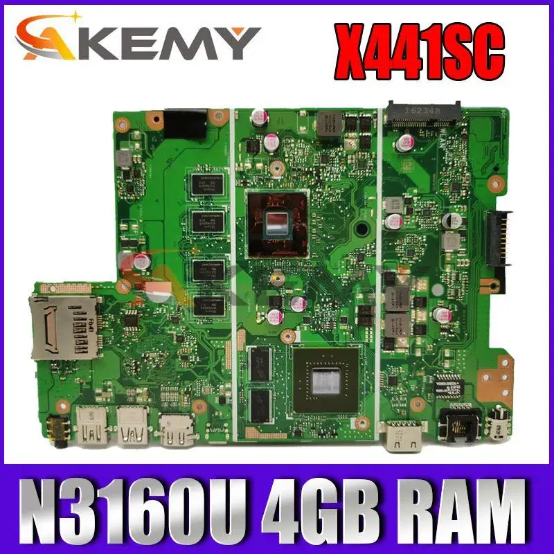 

Материнская плата Akemy X441SC для ноутбука Asus X441S X441SA F441S A441S, системная плата, протестированная работа, 100% N3160 ЦП, 4 Гб ОЗУ