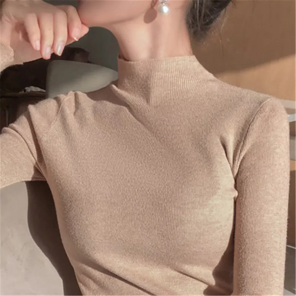 

New in Newest Knitted Women turtleneck Sweater Pullovers spring Autumn Basic Women highneck Sweater Pullover Slim female cheap t