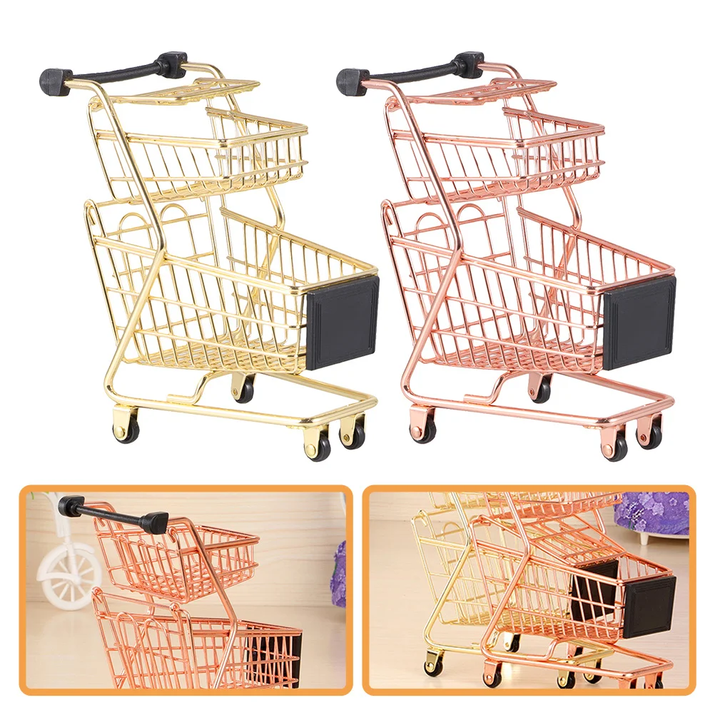 

2pcs Mini Shopping Cart Double-layer Shopping Cart Mini Trolley Carts