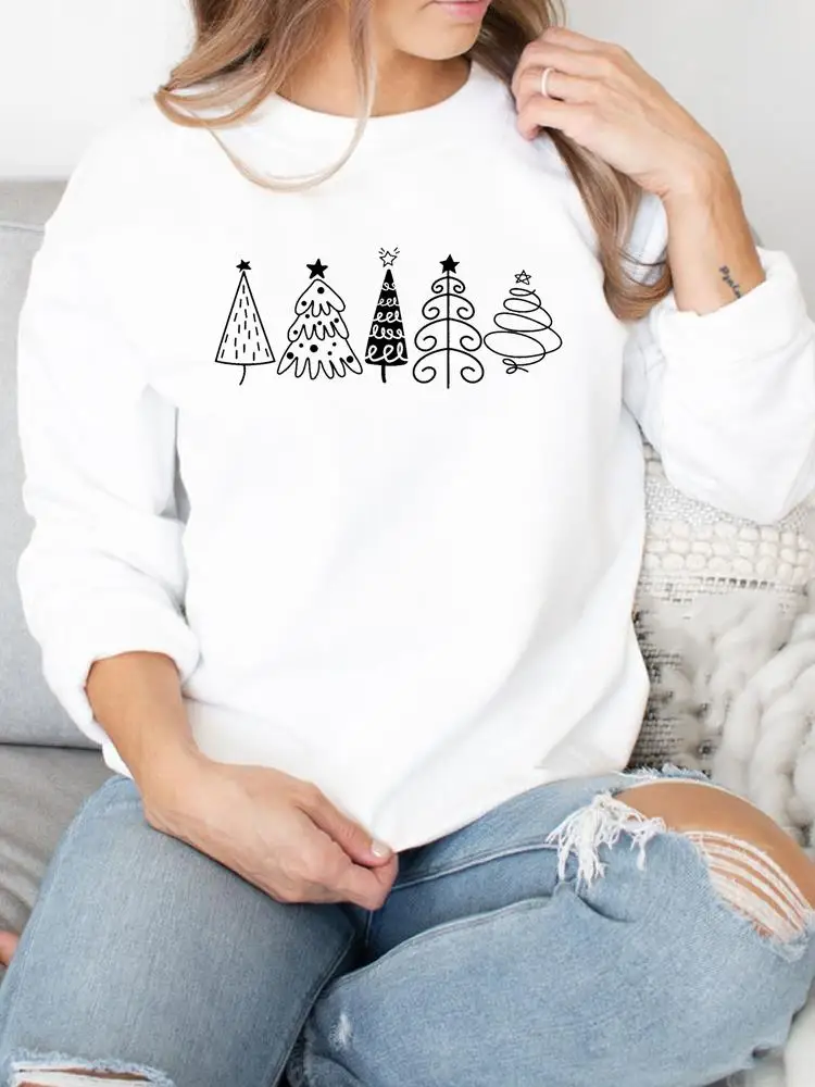 

Merry Christmas Happy New Year Pullovers For Women Fashion Tree 90s Cute Sweet Printing Graphic Sweatshirts Female Clothing