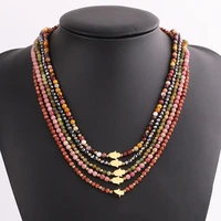 high quality 3mm faceted gemstone beads stainless steel hand charm choker necklace women jewelry 16inches