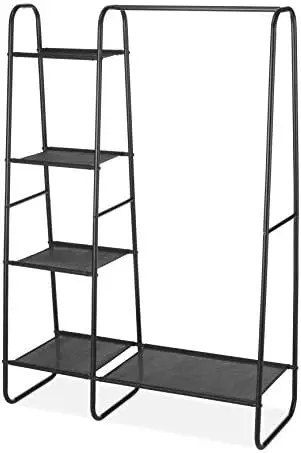 

Wardrobe w/Fine Mesh Fabric Shelves for Portable Clothing Storage, Black