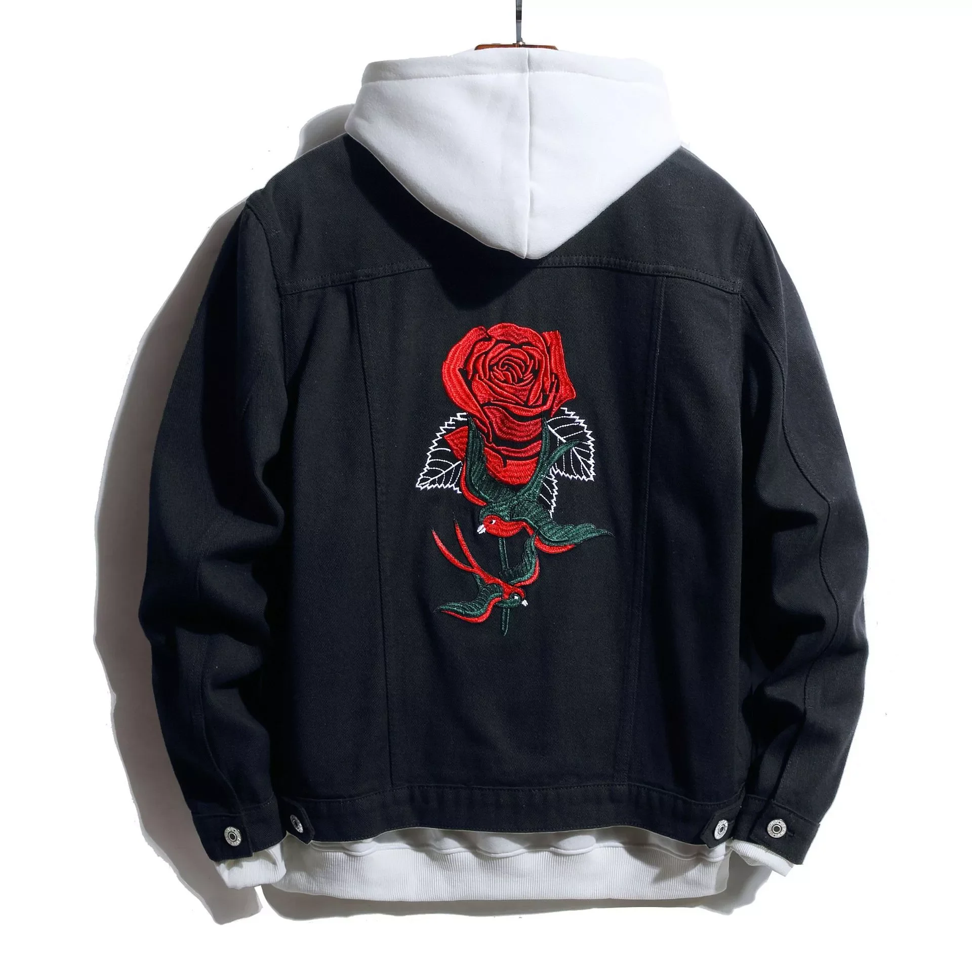 

NEW IN Slim Denim Jacket For Men 2022 Black Jacket Homme Flowers Embroided Streetwear Denim Coat Male Bomber Jacket