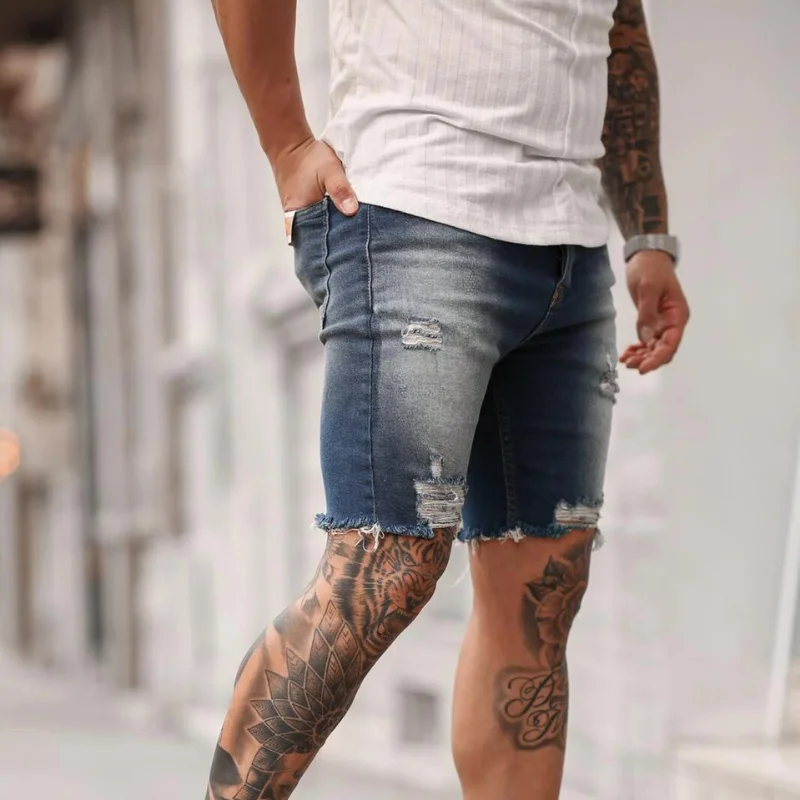 2022 Hot Sale Fashion Personality Men's Ripped Denim Shorts Affordable Men's Mid Pants Bermuda shorts for men Male shorts