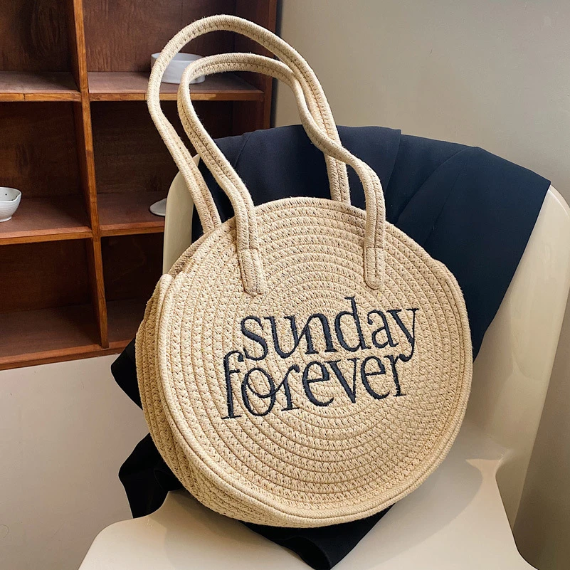 

Round Woven Straw Bags for Women Summer Bag 2022 Women Beach Bag Luxury Design Purse and Handbags