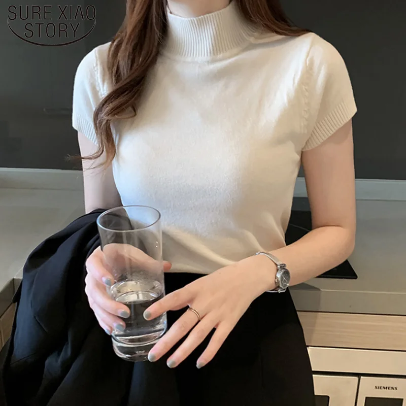 

Korean Knitted Women Top Blusas Mujer De Moda 2022 Casual Women Clothing Summer Solid Slim Turtleneck Blouse Blusas 8622 50