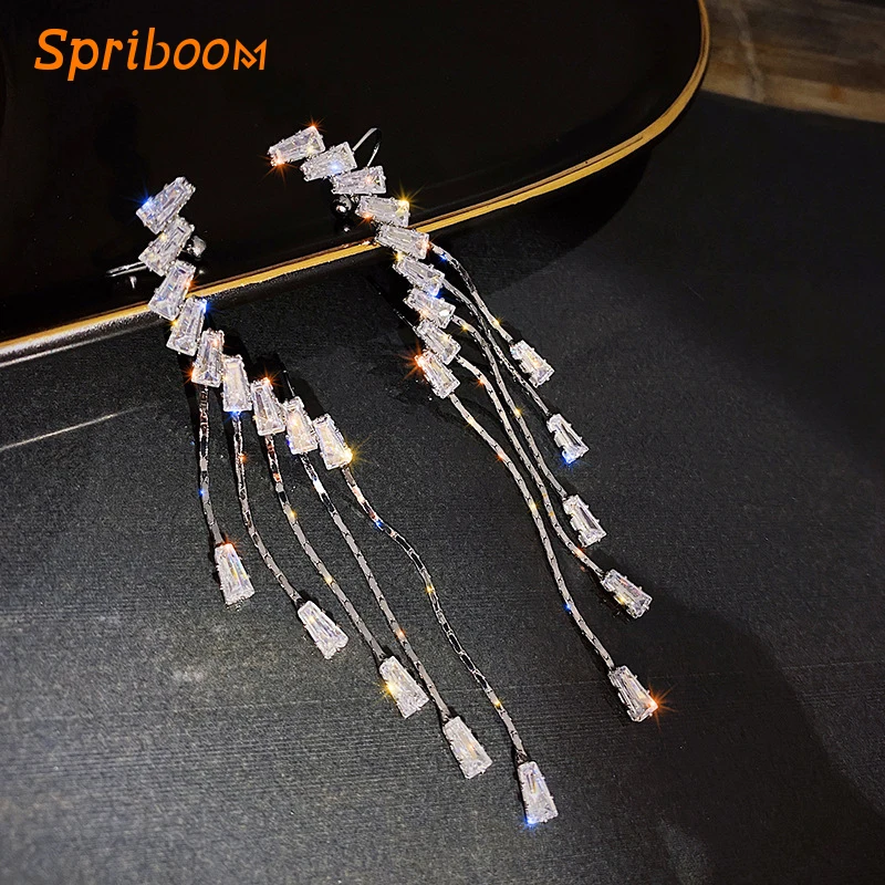 

Zircon Tassel Earrings for Women Crystal Stud Earring Exquisite Trendy Aesthetic Dangle Earings Bridal Wedding Jewelry Accessory