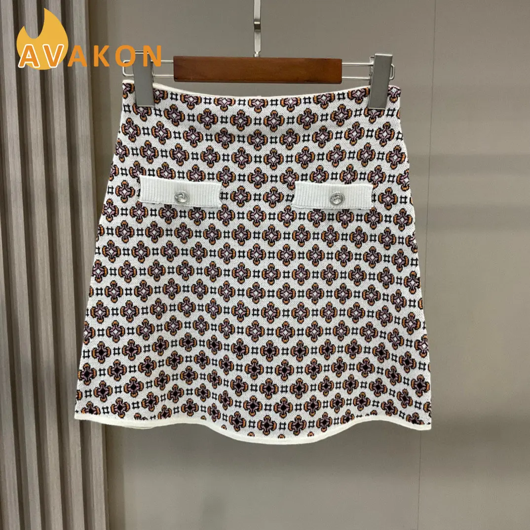 

KNIT FLOWER Skirt With Zipper Women Vintage Button Skirts Flare Soft Casual Female Clothing Mini Sexy Slim Tight Dresses
