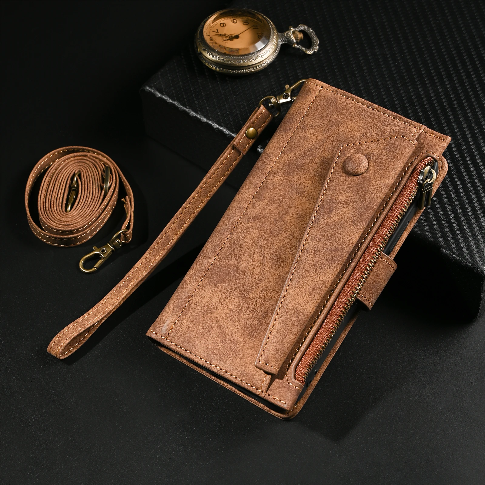 Leather Zipper Shoulder Strap Crossbody Wallet Case Book For OnePlus 11 10 9 8 Pro 11R 9RT 8T 7T,Nord CE 2 Lite 5G 2T N200 N10