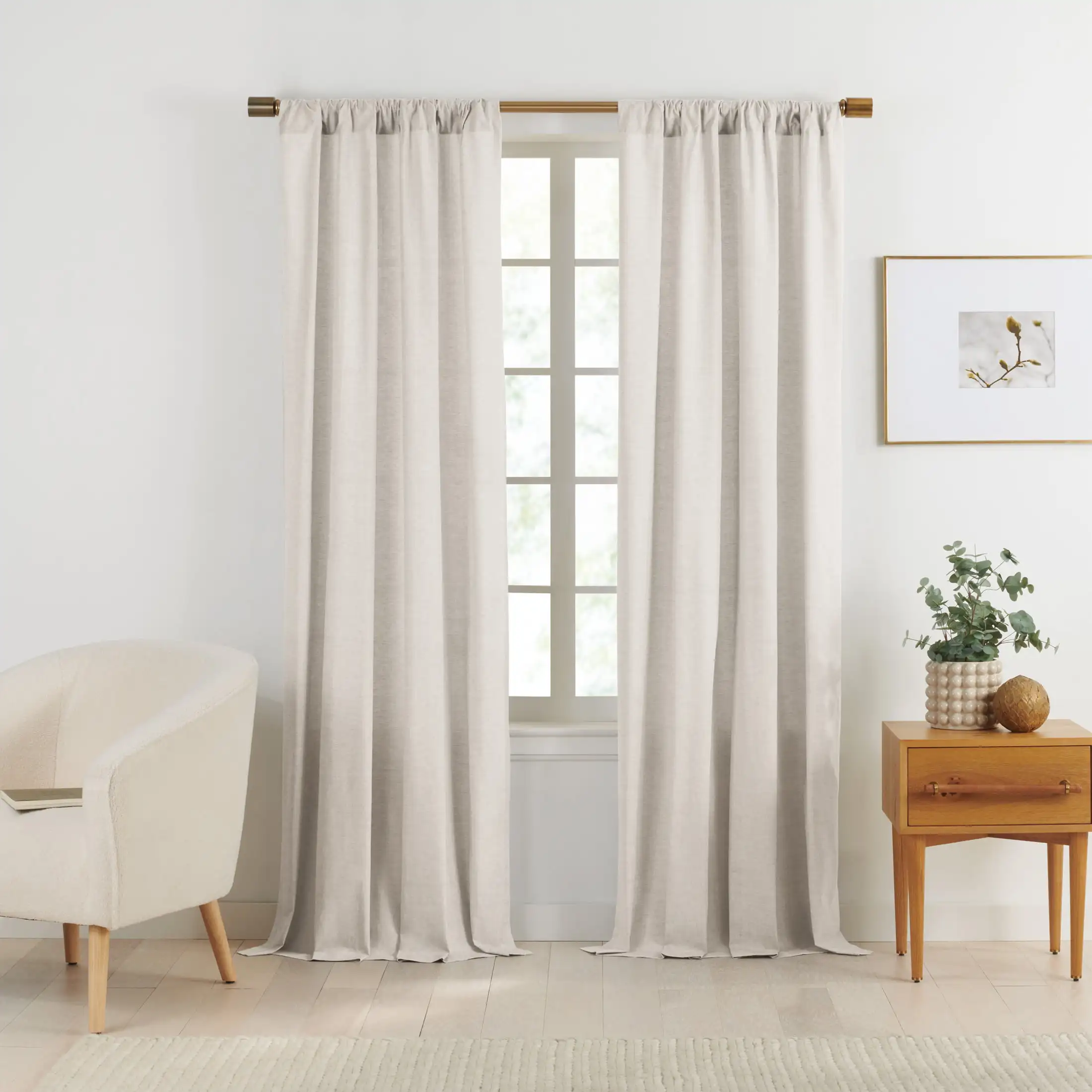 

Yarn Dyed Chambray Organic Cotton Window Curtain Pair, Khaki, 48 x 63