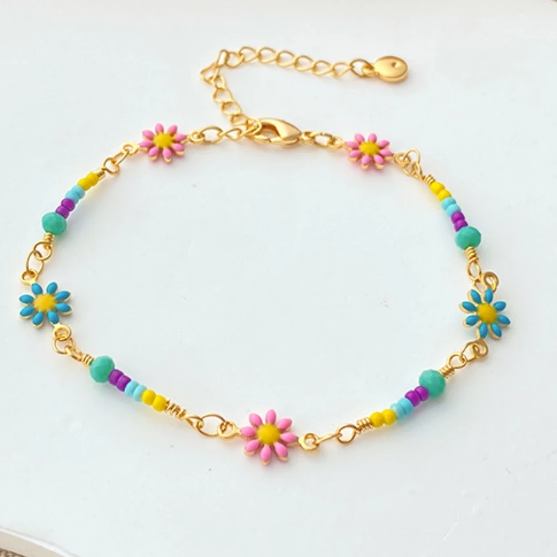 Винтажный Браслет ANSHIR золотого цвета с маргаритками для женщин подвески цветами