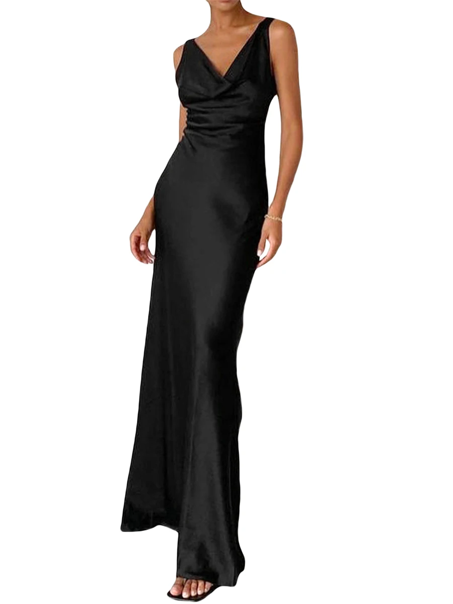 

Женское облегающее длинное платье без рукавов с открытой спиной и V-образным вырезом