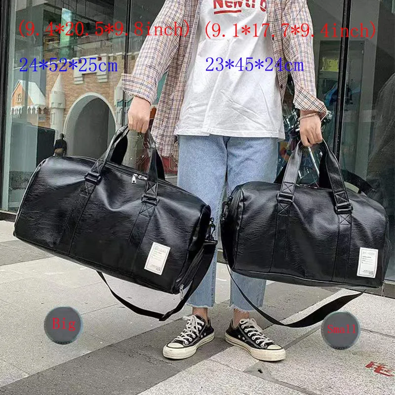 Unisex Leather Luggage Bag With Shoes Travel Clothes Storage Bags Zipper Sport Weekend Bag Training Fitness Duffle Bag Shoulder