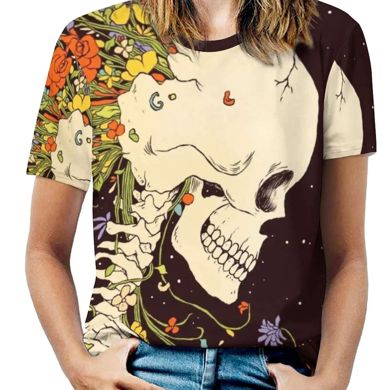 

Я думал о жизни, что могли быть женские футболки на весну и лето, футболки с принтом, пуловер с круглым вырезом, топ с черепом