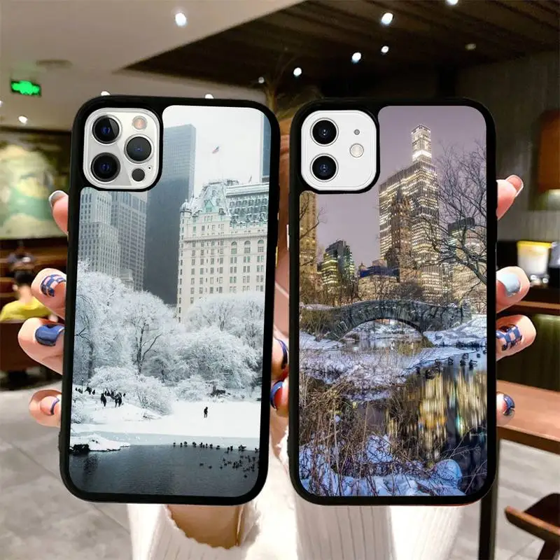 

Winter New York Central Phone Case Silicone PC+TPU Case for iPhone 11 12 13 Pro Max 8 7 6 Plus X SE XR Hard Fundas